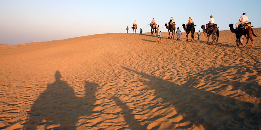 A panoramic view of Thar Khuri - one of the places to visit near Jaisalmer in Rajasthan.