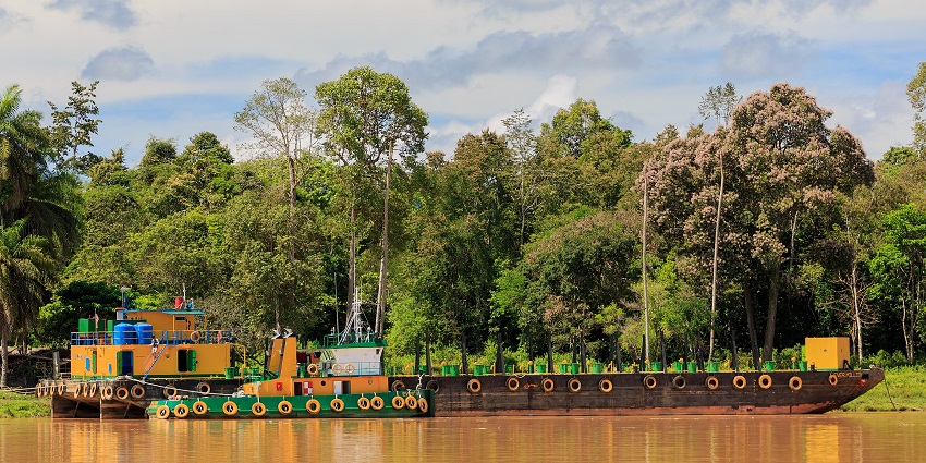 Kinabatangan River, Sukau, featuring lush scenery, perfect for a night safari in Malaysia.