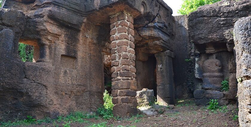 A view of the Kolvi caves located at Kolvi village in Jhalawar district, Rajasthan.