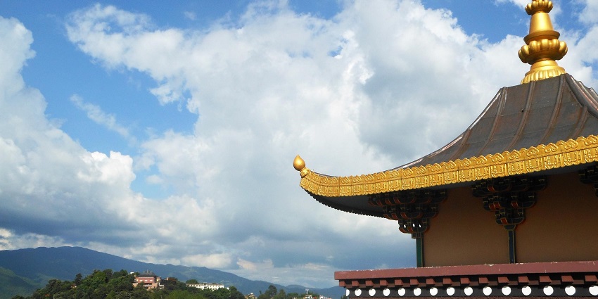 A closeup of Kopan Monastery on a hilltop, a popular destination near Pashupatinath Temple.