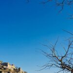 A view of a tourist hottspot nestled on a barren land of Rajasthan surrounded by trees.