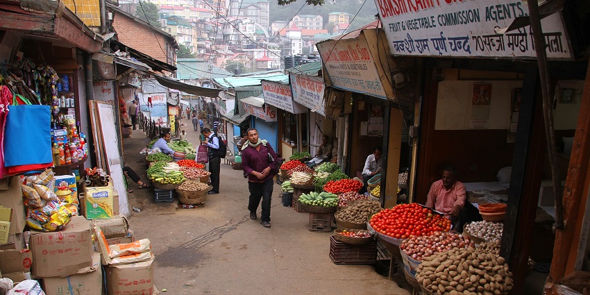 A scenic view of the Kotkhai Bazaar, one of the best places for street shopping in Shimla