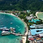 Aerial view of an Islands, showcasing lush greenery and vibrant water - Krabi island nightlife.