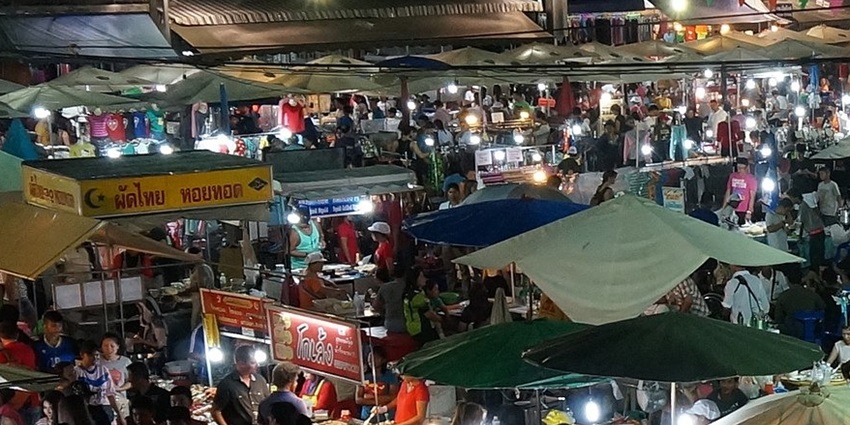 Krabi Town Night Market is crowded with stalls and people to enjoy shopping in Krabi.