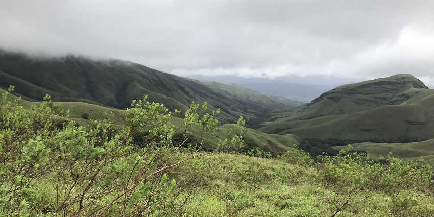 The view of lush green mountains in Kudremukh National Park, one of the wildlife sanctuaries in Karnataka.