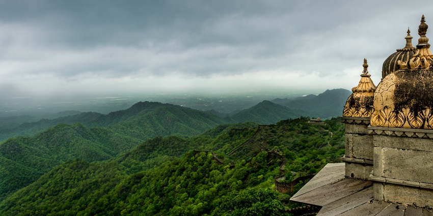 A mesmerising view of the Kumbhalgarh Wildlife Sanctuary featuring lush greenery.
