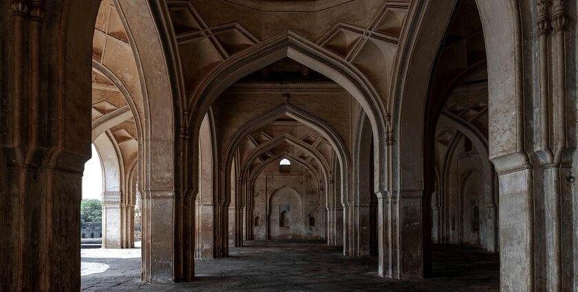 Panoramic view of the archway halls of Kunjpura fort, one of the best attractions for history lovers