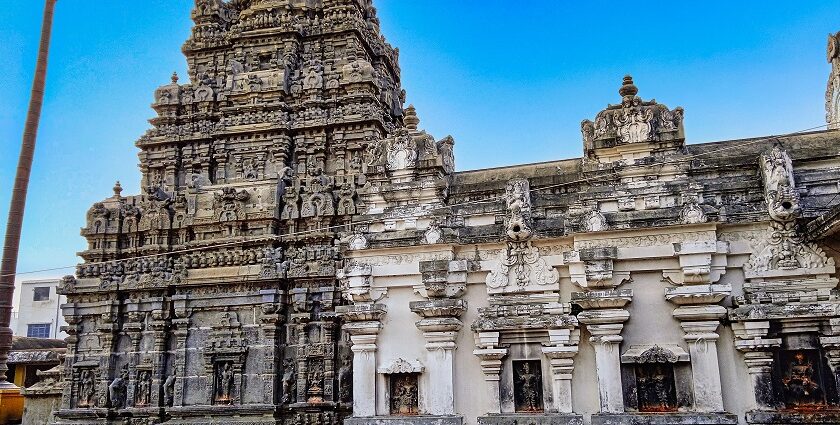 Exterior of 11th-century Kurmanatha Swamy Temple in Srikurmam, Andhra Pradesh.