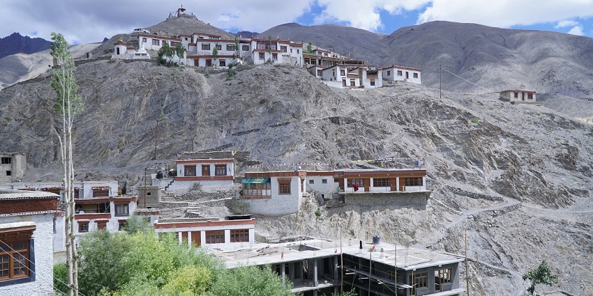 A mesmerising view of the Lamayuru Monastery with stunning views during the daytime.