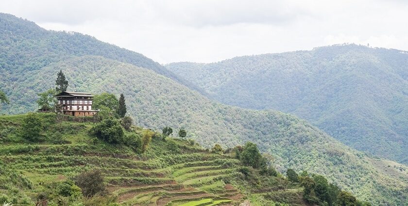 The best places to visit in Bhutan in May include this scenic landscape showing Bhutan’s lush mountains and valleys.