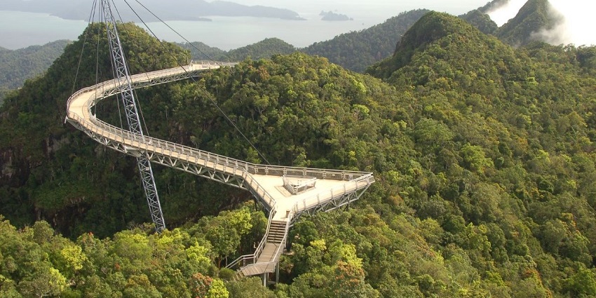 Langkawi Sky Bridge is one of the top attractions on the island near Telaga Waterfalls.