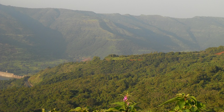 Picturesque views of lush green mountains in Lavasa as seen from a distance