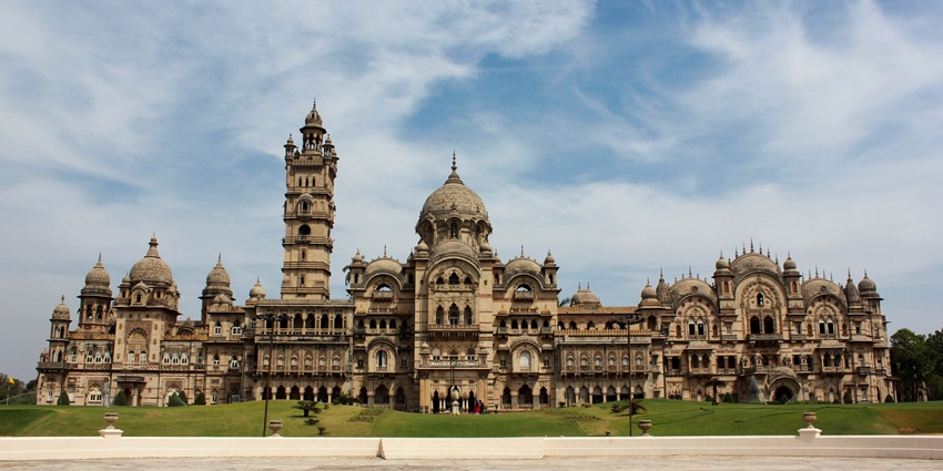 A view of the splendid Laxmi Vilas Palace, a tourist hotspot near the AATAPI Water Park.