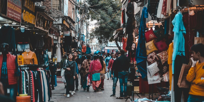 An image of Leela Bhawan Market showcases a range of traditional and modern clothing-shopping in Patiala