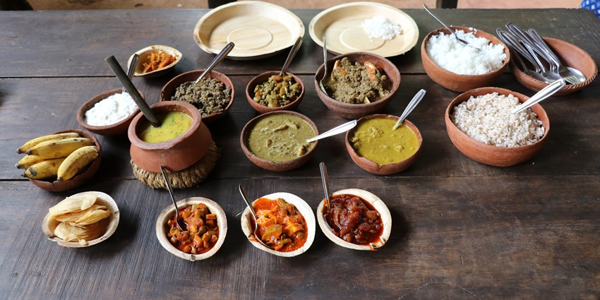 Traditional Goan food cooked with spices and vegetables that are grown organically in their plantation