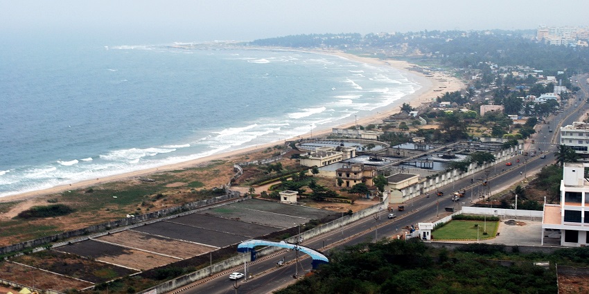 panoramic view of the beach side view of the Vizag which is home to Submarine museum