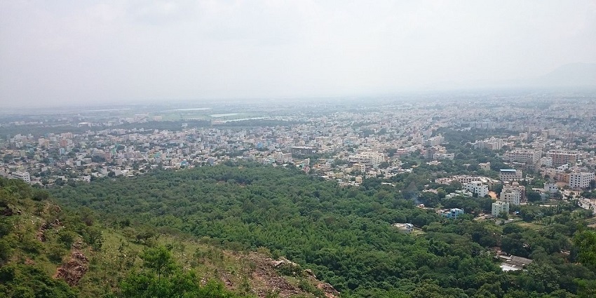 Aerial view of the city from the scared hills of Tirupati near Sri Venkateswara Museum Tirumala