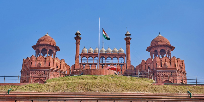 An image of the red fort also known as Lal Qila is located in the capital city of India.