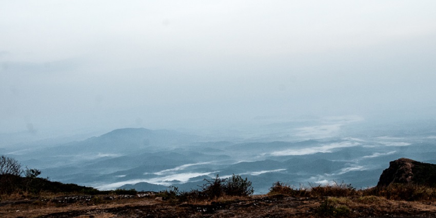 The Pushpagiri Wildlife Sanctuary featuring misty mountains is truly a sight to behold.