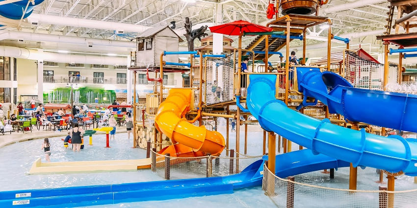 The Fun World Water Park activities include thrilling water slides.