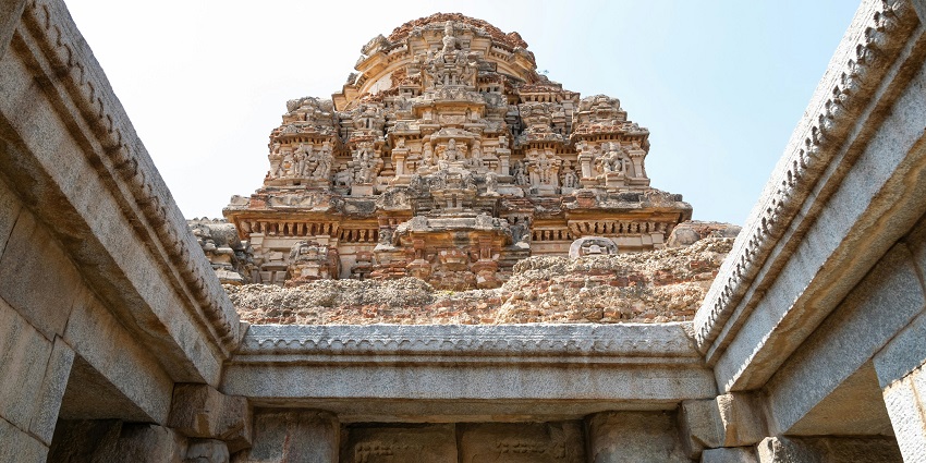 The Matangeshwar Temple, highlighting its stone carvings and architectural elements.
