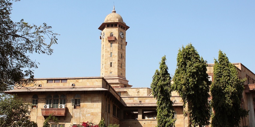 Gujarat University campus with the Lalbhai Dalpatbhai Museum visible in the background.