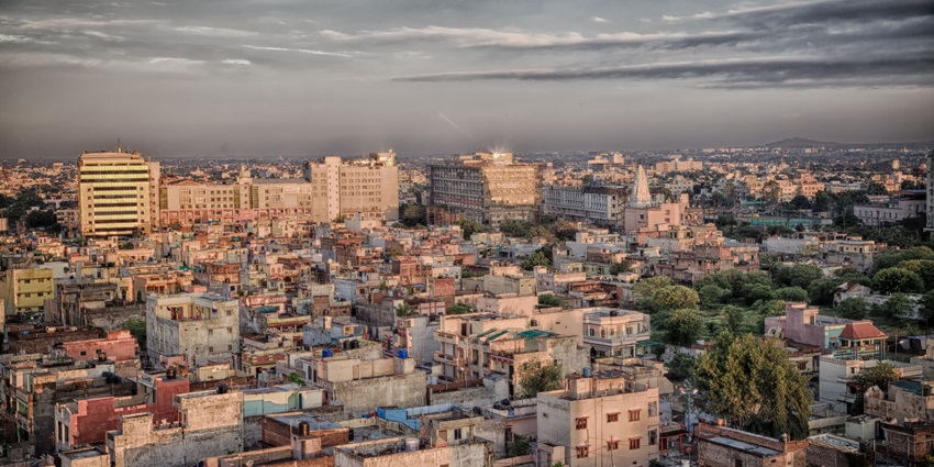 Indore skyline, featuring a panoramic view of the city's buildings and urban landscape.