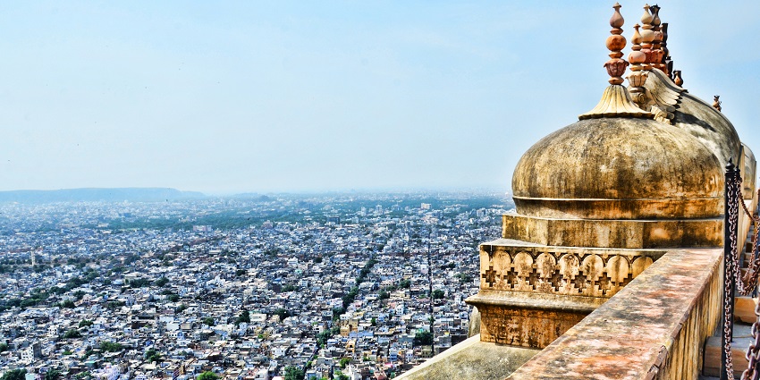 A glimpse of the panoramic view of Jaipur city from the top of the grand Nahargarh Fort.