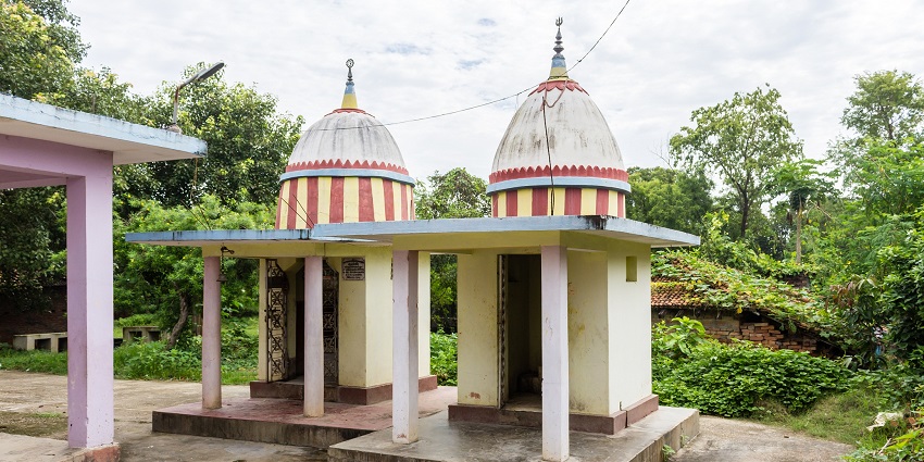 A breathtaking view of a temple with stunning architecture around greenery during the day.