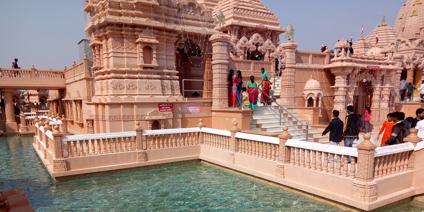 Devotees crowd the courtyard of Poicha temple, Gujarat.