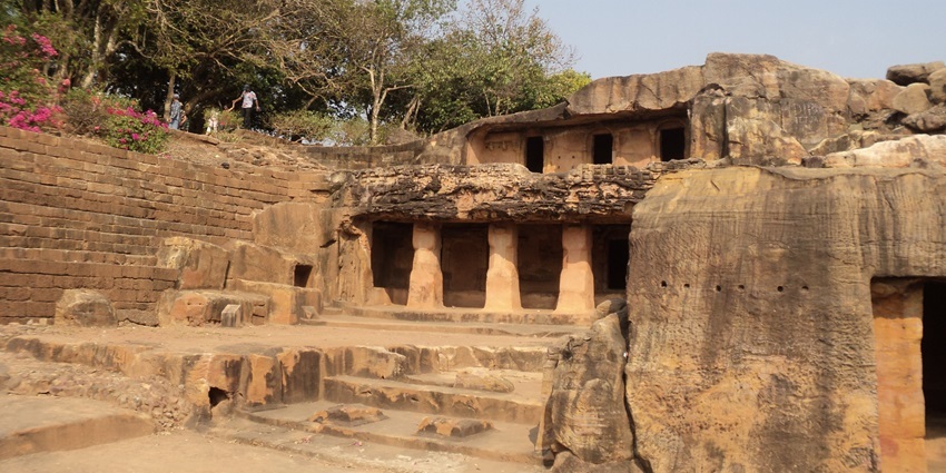 A view of ancient remains, structures and monuments at the Udayagiri and Khandagiri Caves