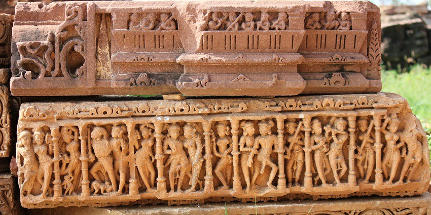 A view of the intricate carvings at the Harshnath Temple in Rajasthan.