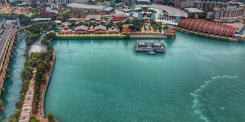 Aerial view of Sentosa Island which is a destination for bungee jumping in Sentosa.