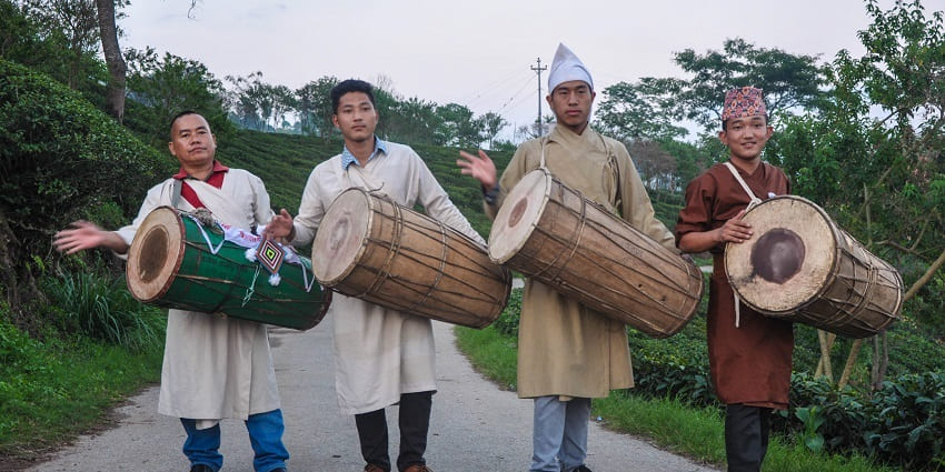 Traditional Rai-Limbu cultural festival with people in colourful attire.