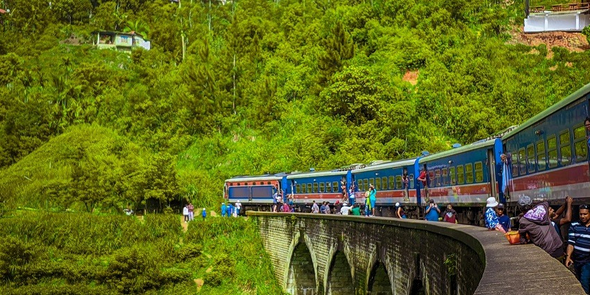 Ella Railway Station in Sri Lanka with scenic views of mountains and lush greenery