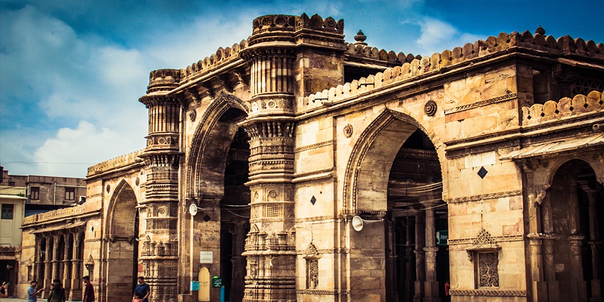 Panoramic view of the Jama masjid in Ahmedabad near Lambha Temple in Gujarat