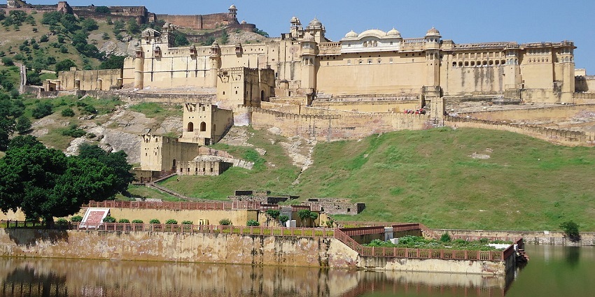 The Amber Fort overlooks the Maota lake and is a scenic attraction in Jaipur
