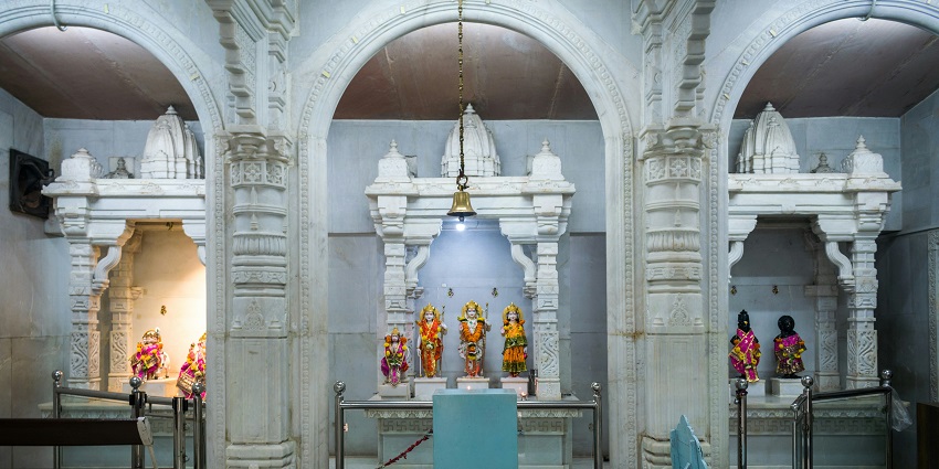 Image of Lord Rama statue in a temple minimalistic design, and simple decor.