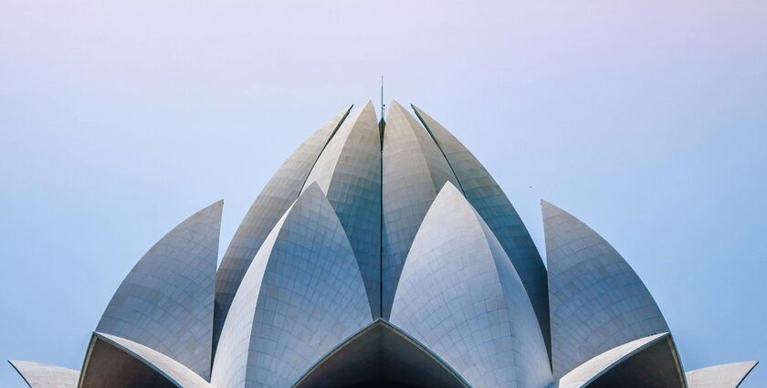 A scenic glimpse of the Lotus Temple, a famous tourist attraction in the region.