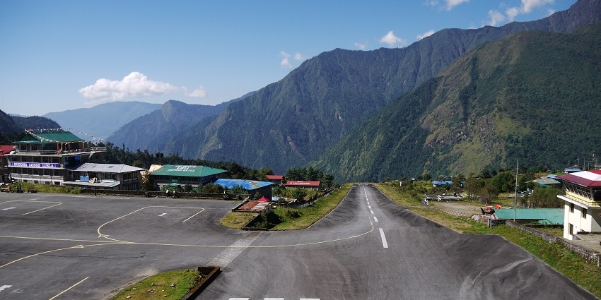 Runway 24 at Lukla, surrounded by mountains is one of the famous airports in Nepal.