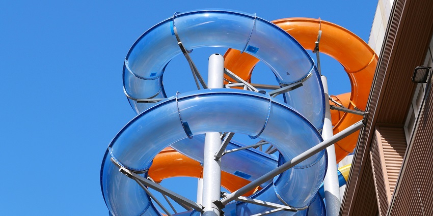 A low-angle view of a spiral ride at the Lumbini Gardens, one of the top tourist hotspots.