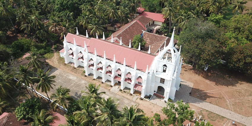 Aerial view of the iconic Mae De Deus Church–best places to visit near Candolim