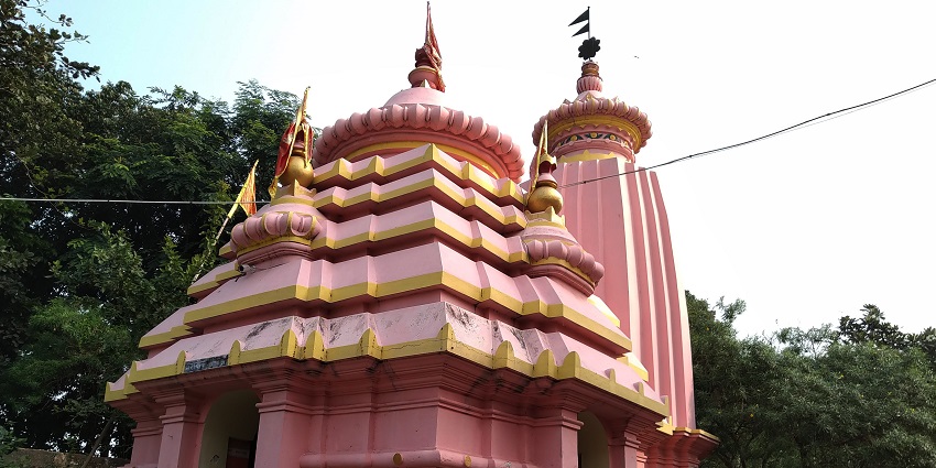 Beautiful image of the Mahamaya temple surrounded by the giant trees from all side