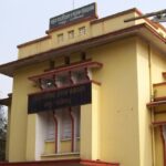 The outer view of the Mahant Ghasidas Memorial Museum with its engraved walls