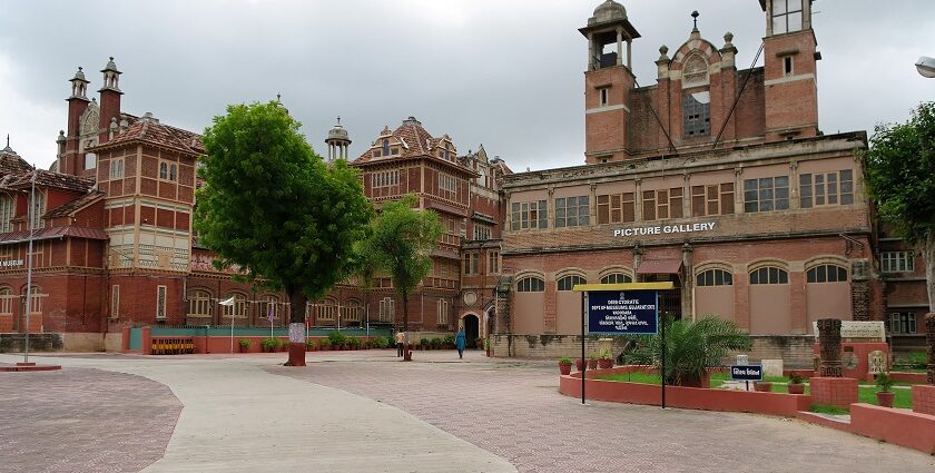 Entryway of the Vadodara Museum, also known as the Maharaja Fateh Singh Museum.