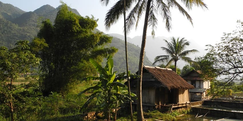 Mai Chau's terraced rice fields surrounded by mountainous landscapes near Hanoi