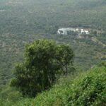 Scenic view from Sharda Temple in Maihar, overlooking the surrounding landscape and hills.