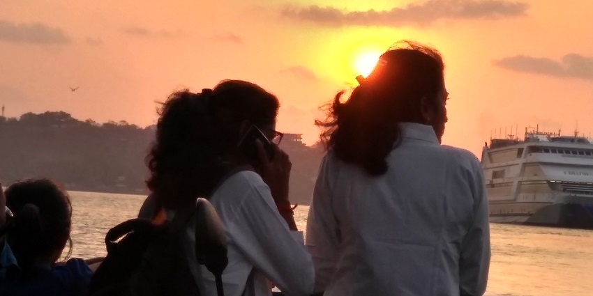 Beautiful sunset view over the Mandovi River in the scenic setting of Goa in June