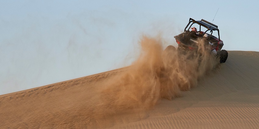Image of dune buggy in desert and Rajasthani cuisine in the desert - Rajasthan Desert Safari