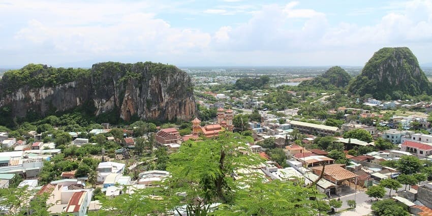Scenic view of the Marble Mountains in Da Nang, one of the famous Da Nang tourist places.